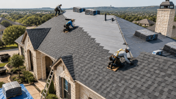 Residential roof replacement in progress on a Central Texas home